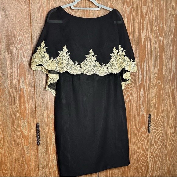 NWT JJ's House Women's Dress Sz 8 Gold and Black Bodycon Scoop Knee-Length Chiff - Picture 3 of 12